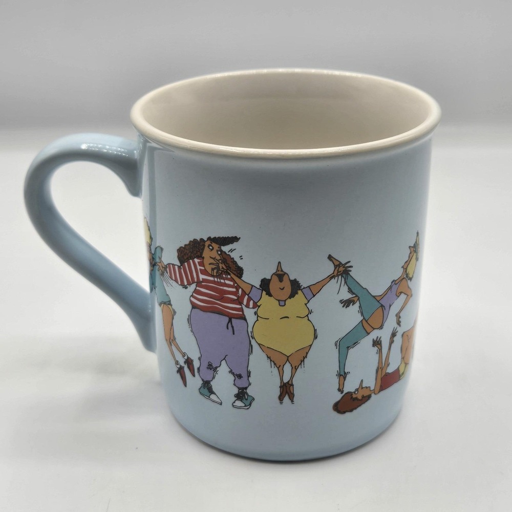 Hallmark "I Get My Kicks From Aerobics!" Coffee Cup Mug Japan Blue Vintage 1984